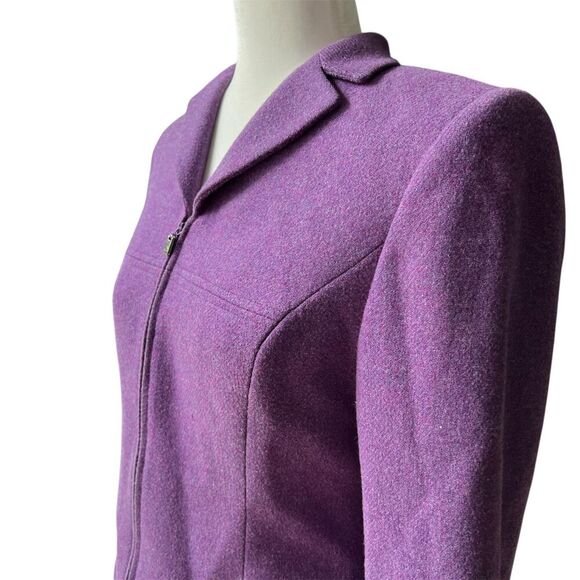Kasper Womens Blazer Wool Blend Zip Collar Office Purple Knit - Picture 3 of 8